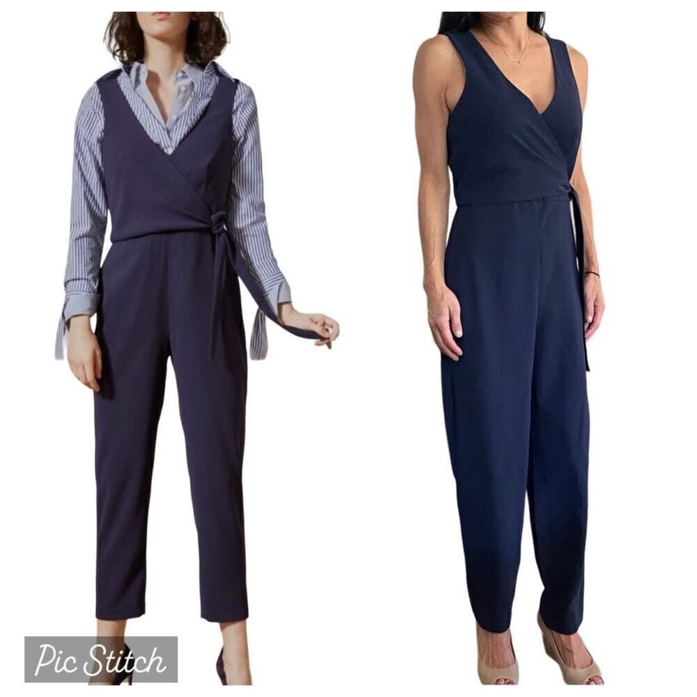 EUC Club Monaco Navy Wrap Tank Jumpsuit - Size 0 (ankle or petite)
